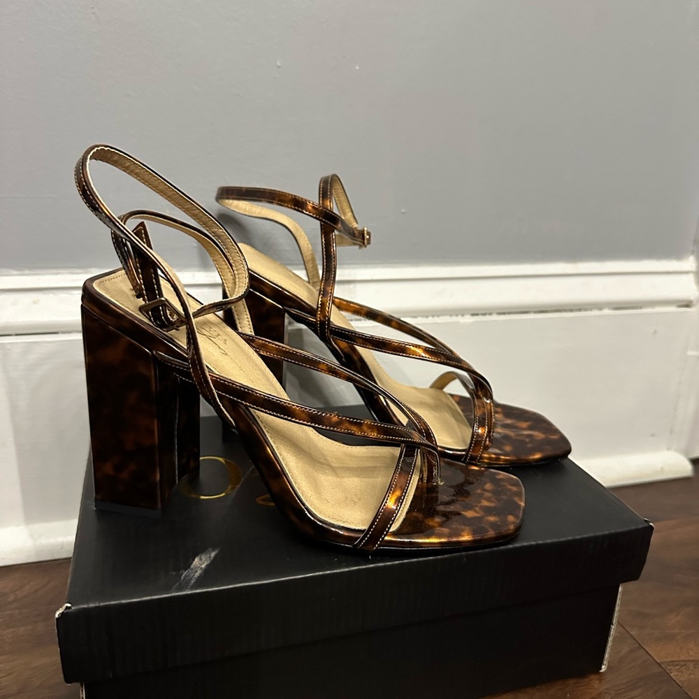 Tortoise Shell Strappy Block Heel Sandals